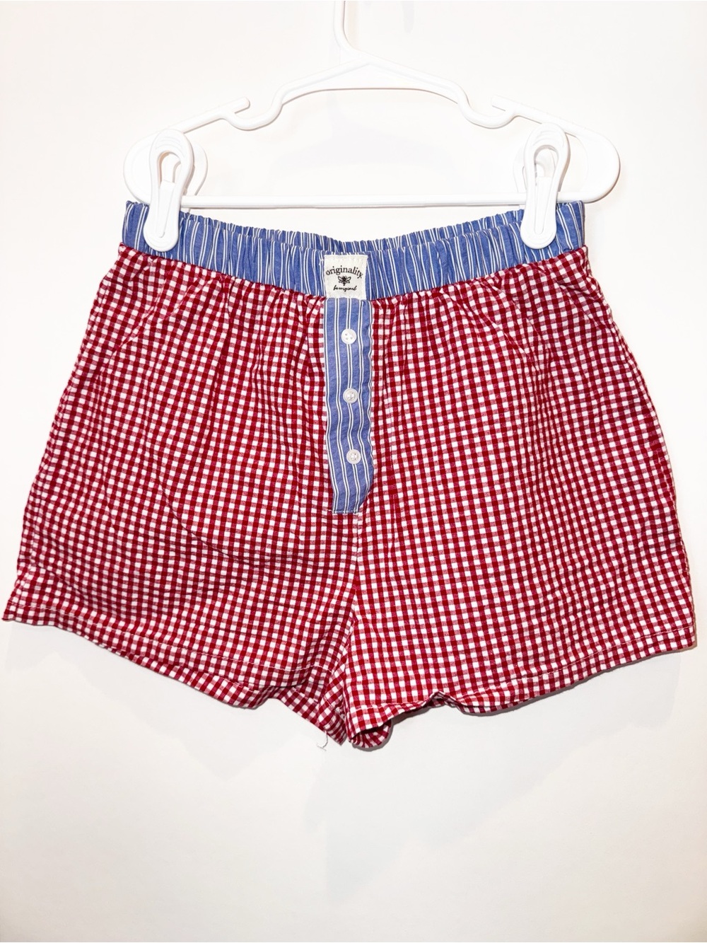 Originality Kids Red Gingham Shorts with Blue Waistband